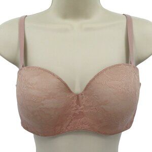 Victorias Secret 34D Body By Lined Strapless Underwire Bra Beige Floral Lace